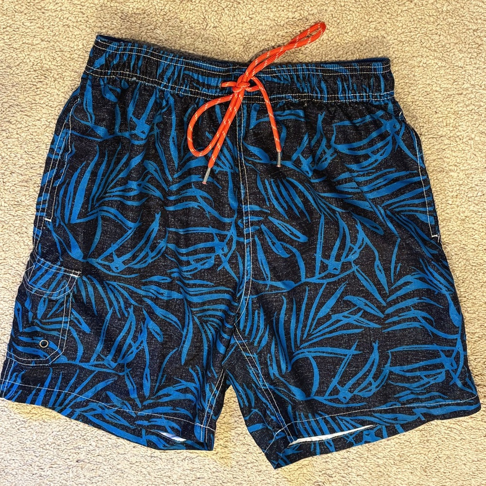 Boston Trader Black Blue Palm Leaf Men's Swim Trunks Sz M